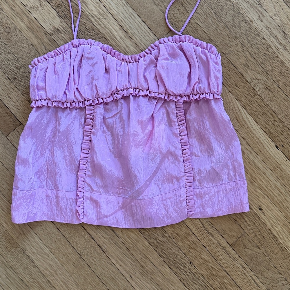 Ganni Pink Shiny Tech Strap Top